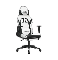 vidaXL Massage Gaming Chair with Footrest White&Black Faux Leather