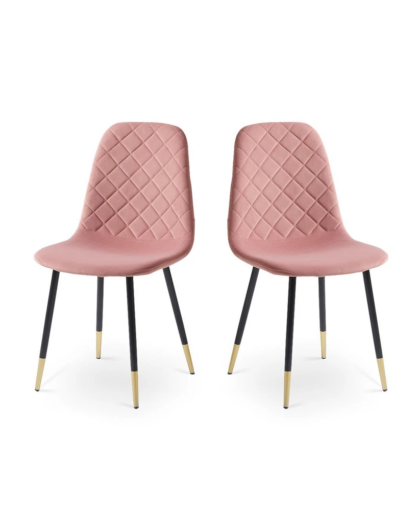 Simplie Fun Set of 2 Pink Velvet Tufted Accent Chairs with Gold Metal Legs