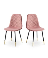 Simplie Fun Set of 2 Pink Velvet Tufted Accent Chairs with Gold Metal Legs