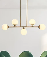 Robert Stevenson Lighting Lorne - Metal and Frosted Glass 5-Light Chandelier Brushed Gold