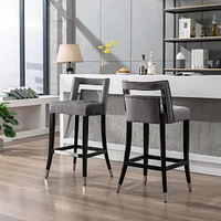 Suede Velvet Barstool With Nailheads Dining Room Chair 2 Pcs Set - 30 Inch Seater Height