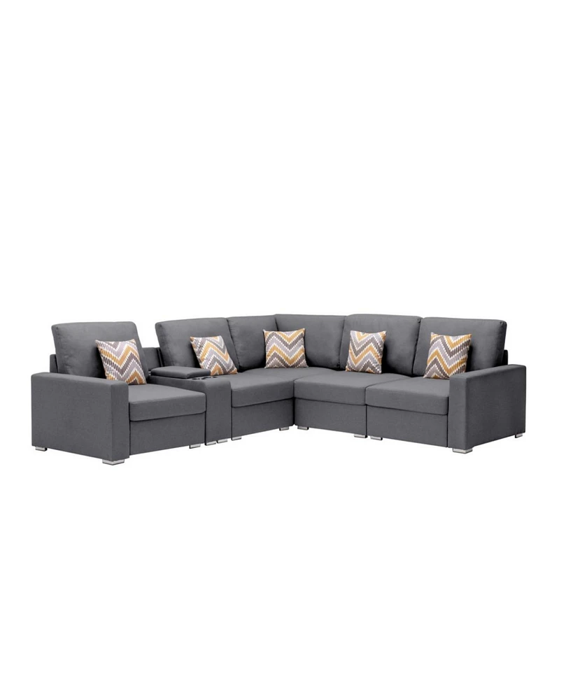 Simplie Fun 6 Piece Reversible Sectional Sofa with Usb, Charging Ports, Cup Holders, Storage, Pillows & Interchangeable Legs