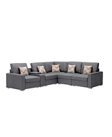 Simplie Fun 6 Piece Reversible Sectional Sofa with Usb, Charging Ports, Cup Holders, Storage, Pillows & Interchangeable Legs