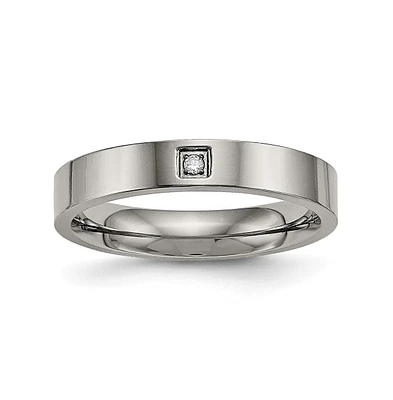 Chisel Titanium Cz Flat Comfort Fit Wedding Band Ring