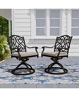 Mondawe Cast Aluminum Outdoor Dining 360° Swivel Chair Armchair with Cushion (Set of 2)