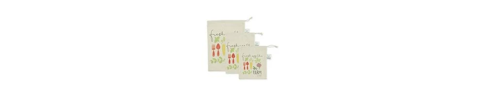 Design Imports Farmer's Market Collection Machine Washable, Fabric Produce Bag Set, Fresh Veggie Print, 3 Piece