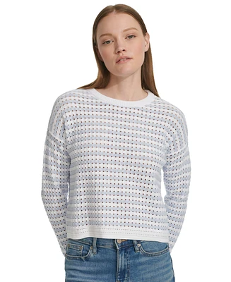 Calvin Klein Jeans Petite Cotton Striped Pointelle Sweater