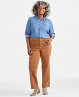 Style & Co Plus High-Rise Straight-Leg Corduroy Pants, Created for Macy's