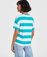 On 34th Women's Rugby Stripe Drop-Shoulder T-Shirt, Created for Macy's