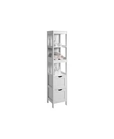 Slickblue Bathroom Tall Cabinet, Linen Tower, Floor Storage Cupboard, With 2 Drawers, White