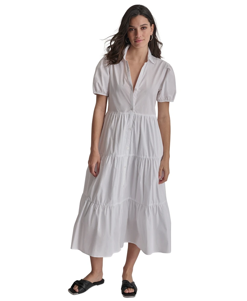 Dkny Women's Puffed-Sleeve Tiered Shirtdress