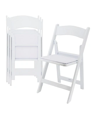 Elama 4 Piece Plastic Folding Resin Chair in White with Removable Seat Pad