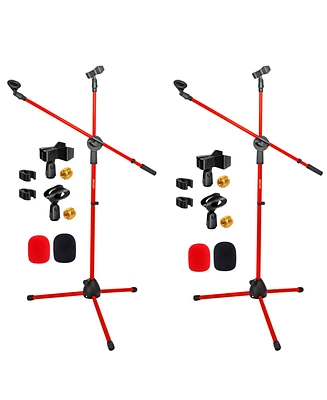 5 Core Microphone Stand 2Pc Height Adjustable 31 to 59” Dual Metal Mic Tripod Stand w Boom Arm - Ms Dbl G Red 2pcs