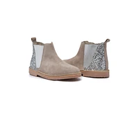 Childrenchic Girls Glitter and Suede Chelsea Boots Taupe