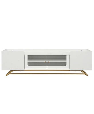 Simplie Fun Contemporary White Tv Stand with Glass and Marble Top