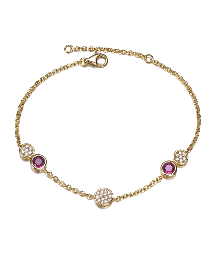 GiGiGirl Sterling Silver 14K Gold Plated Bracelet with Ruby Cubic Zirconia Stones