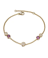 GiGiGirl Sterling Silver 14K Gold Plated Bracelet with Ruby Cubic Zirconia Stones