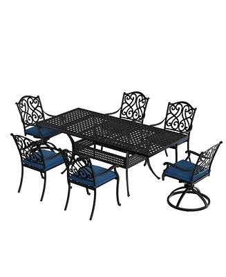 Mondawe 7 Pieces Rectangular Outdoor Dining Set and 2 pcs Swivel Chair with Cushions