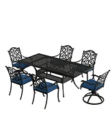 Mondawe 7 Pieces Rectangular Outdoor Dining Set and 2 pcs Swivel Chair with Cushions