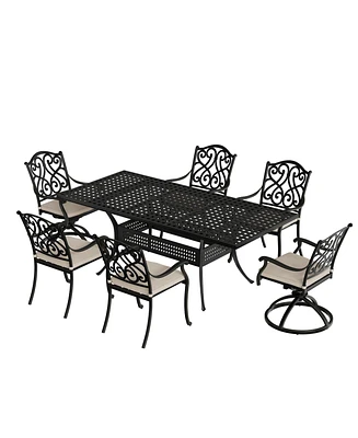 Mondawe 7 Pieces Rectangular Outdoor Dining Set and 2 pcs Swivel Chair with Cushions