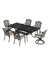 Mondawe 7 Pieces Rectangular Outdoor Dining Set and 2 pcs Swivel Chair with Cushions