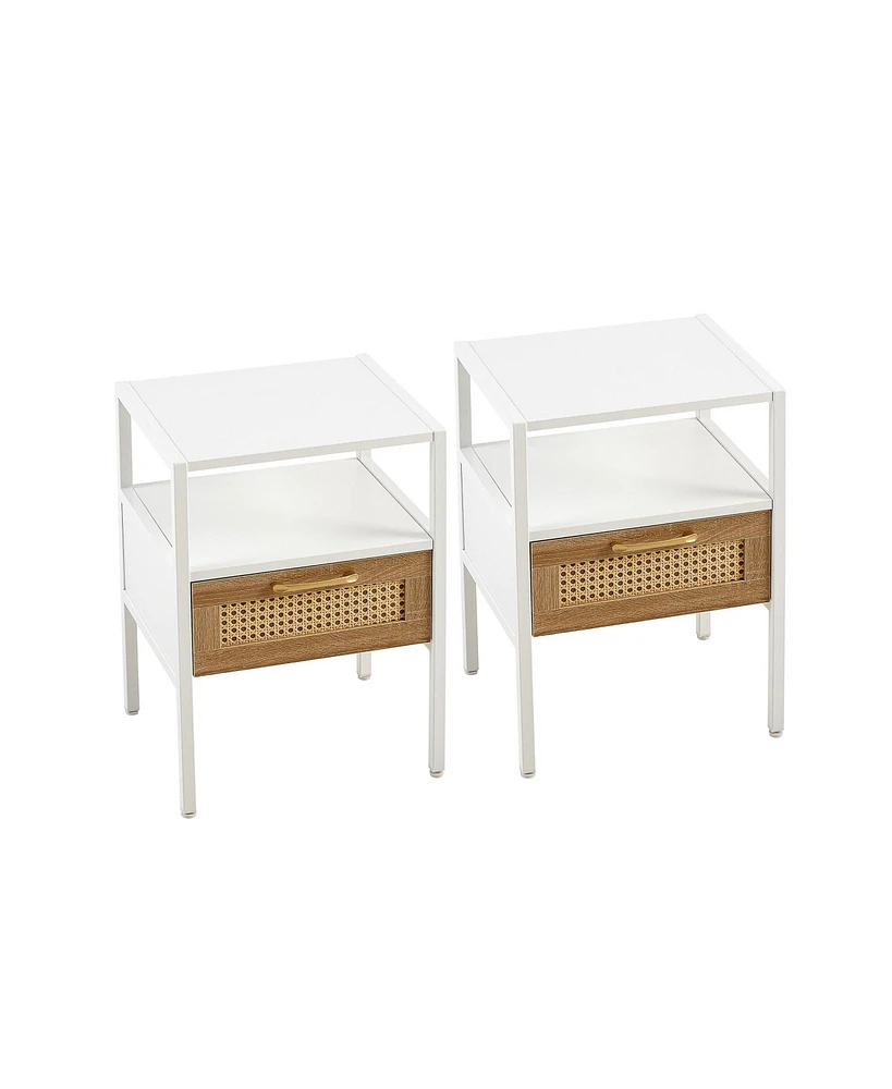 Simplie Fun 2-Piece Rattan End Tables, Modern Nightstand