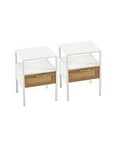 Simplie Fun 2-Piece Rattan End Tables, Modern Nightstand