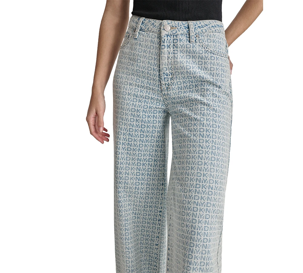 Dkny Women's Logo-Print Wide-Leg High-Rise Jeans - H98