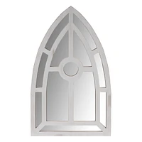 Streamdale Furniture Arched Window Pane Wooden Wall Mirror With Trimmed Details, Silver