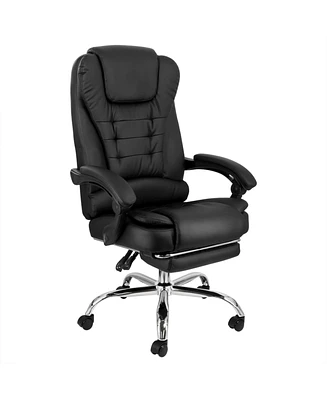 Elama High Back Adjustable Faux Leather Office Chair in Black with Adjustable Footrest