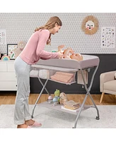 Costway Baby Changing Table Folding Diaper Changing Station w/ Safety Belt & Wheels