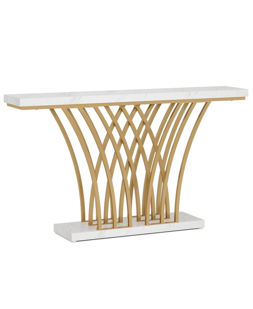 Tribesigns 59.06 inch Gold Console Table, Modern Entryway Table with Grid