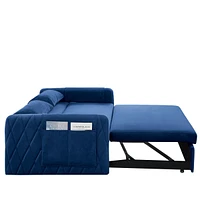 55" Modern Convertible Sofa Bed With 2 Detachable Arm Pockets, Velvet Loveseat Sofa With Pull Out