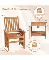 3 Pieces Patio Furniture Set with 1.5" Umbrella Hole Hardwood Table & Chairs Set
