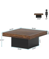 Tribesigns Coffee Table, Square Led Coffee Table, Low Coffee Table for Living Room, Rustic Brown & Black