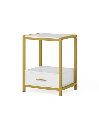 Tribesigns Tall Gold Nightstands with Drawers and Storage Shelf, Modern Bedside Table, End Table, Side Table for Bedroom, Living Room