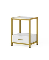 Tribesigns Tall Gold Nightstands with Drawers and Storage Shelf, Modern Bedside Table, End Table, Side Table for Bedroom, Living Room