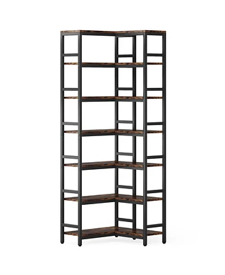 Tribesigns 78.74” Tall Corner Shelf, 7 Tier Industrial Corner Bookcase Storage Display Shelves for Living Room Home Office, Rustic Brown