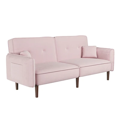 Simplie Fun Convertible Sofa Bed With Wood Legs In Velvet(Pink)