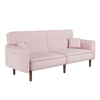 Simplie Fun Convertible Sofa Bed With Wood Legs In Velvet(Pink)