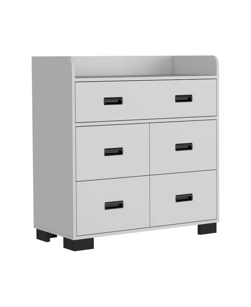 Simplie Fun Alyn Dresser, Four Legs, Four Drawers, One Double Drawer, Superior Top - White