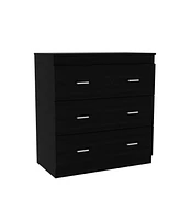 Simplie Fun Georgia Three Drawer Dresser, Metal Handles, Superior Top - Black