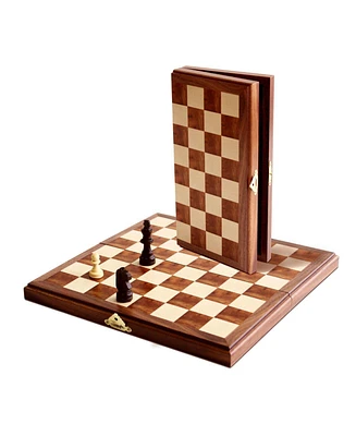 We Games Magnetic Folding Walnut Wood Travel Chess Set - 11 in.