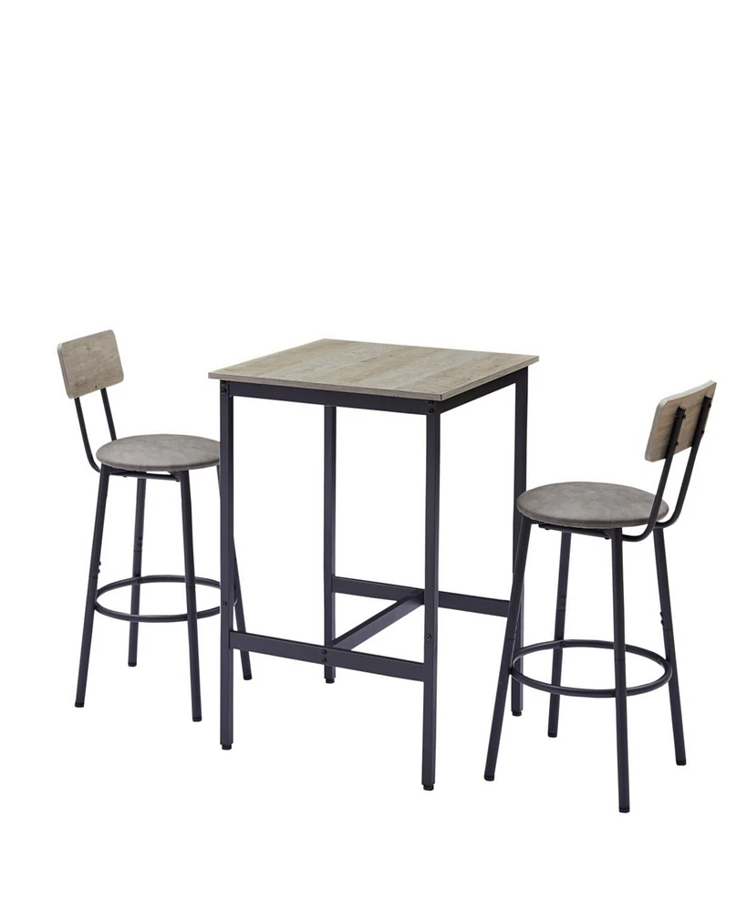 Streamdale Furniture Bar Table Set With 2 Bar Stools Pu Soft Seat With Backrest23.62"W X 23.62"D X 35.43