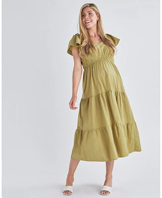 Angel Maternity Ruffled Dress Chartreuse
