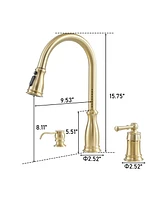 Mondawe Luxury 3 holes Widespread Single Handle Kitchen Faucet with 360 Degree