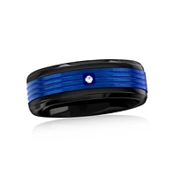 Metallo Stainless Steel Black and Blue Cz Ring