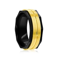 Metallo Stainless Steel Black with Gold Satin Ring