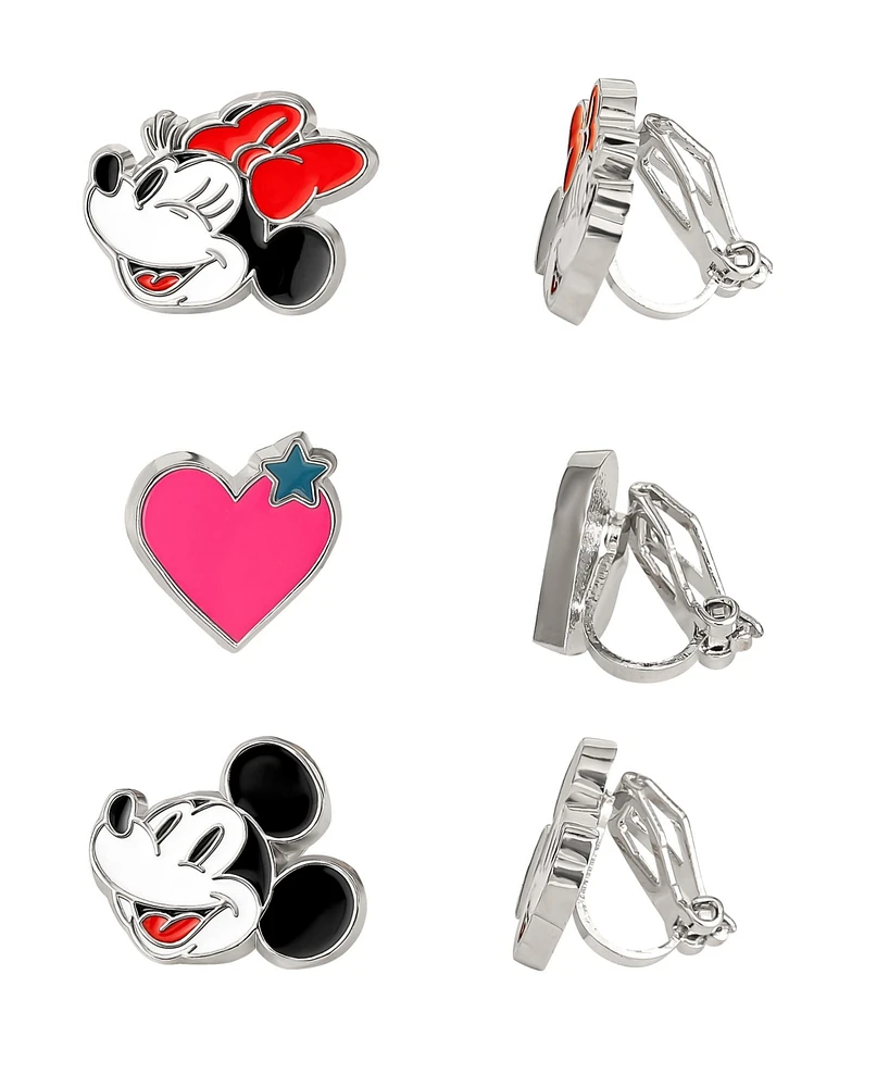 Disney Mickey and Minnie Mouse Fashion Clip On Earrings - Set of 3