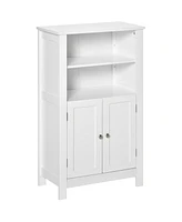 Kleankin Bathroom Cabinet Freestanding Toiletry Storage w/ Shelves, Doors, White